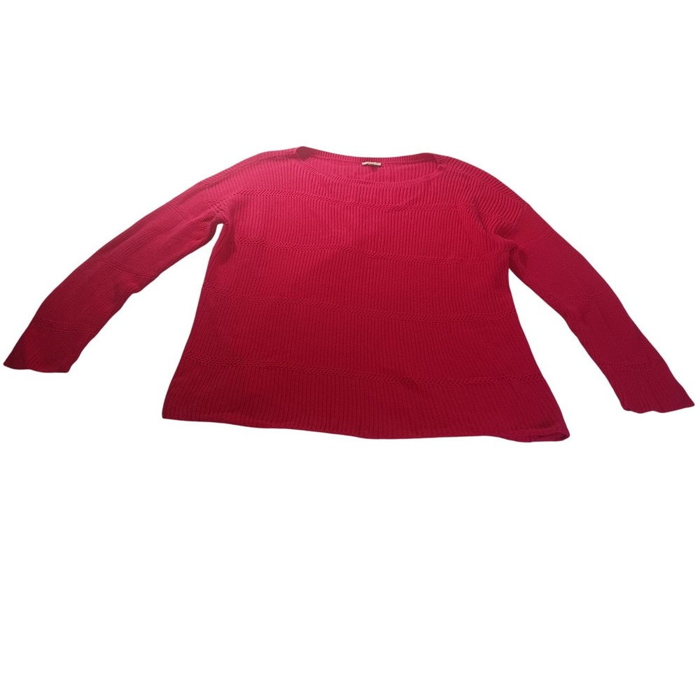 Talbots Ribbed‎ Cotton Knit Boat Neck Womens 1X Pink Long Sleeve Sweater